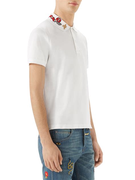 gucci cotton polo with kingsnake embroidery|gucci white polo.